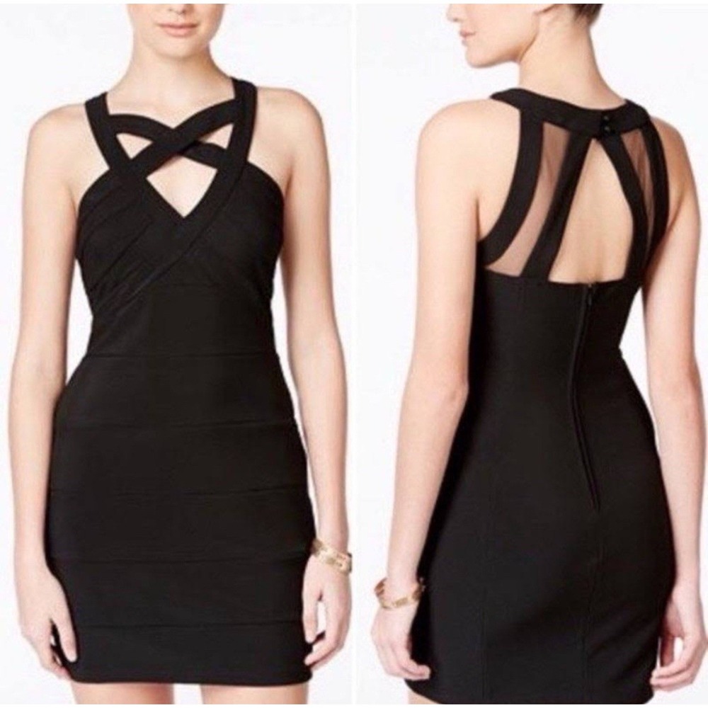 Crystal Doll Juniors Black Bodycon Halter Cut Out Mini Dress Baddie Y2K Club 3